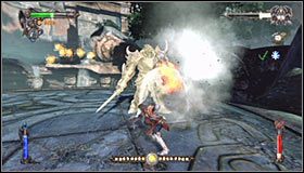 Zauważ, że atak z pomocą umiejętności Direct Heavy Combo nie tylko doprowadza do natychmiastowego usuwania szlamu, ale zadaje także rycerzowi poważne obrażenia #1 - Etap 9 - The Black Knight | Rozdział 2 | Castlevania Lords of Shadow - Castlevania: Lords of Shadow - poradnik do gry