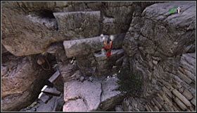 Musisz wspiąć się na niewielką skalną półkę i ustawić w takim miejscu, w którym nad sobą zauważysz nowy interaktywny zaczep #1 - Etap 1 - Mountain Fortress (2) | Rozdział 4 | Solucja Castlevania - Castlevania: Lords of Shadow - poradnik do gry