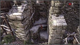 Po obejrzeniu filmiku wróć po schodach na dół, a konkretnie w okolice miejsca, w którym będzie na Ciebie czekała czupakabra #1 - Etap 1 - Mountain Fortress (4) | Rozdział 4 | Solucja Castlevania - Castlevania: Lords of Shadow - poradnik do gry