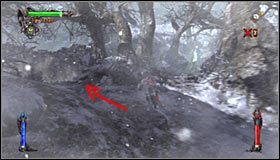Po znalezieniu się w oczyszczonym już obozie goblinów ponownie wybierz prawą górną ścieżkę #1 - Etap 1 - Veros Woods (2) | Rozdział 5 | Solucja Castlevania Lords of Shadow - Castlevania: Lords of Shadow - poradnik do gry