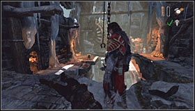 Skieruj się tu w dół, a następnie w lewo, zabierając pierwszy klucz (Abbeys Cloister Key) z podestu #1 - Etap 3 - Abbey Catacombs (2) | Rozdział 5 | Solucja Castlevania Lords of Shadow - Castlevania: Lords of Shadow - poradnik do gry