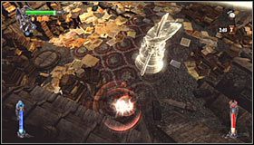 Skieruj się w stronę dolnej części ekranu i ustaw się w pokazanym na pierwszym screenie miejscu #1 - Etap 4 - Abbey Library (1) | Rozdział 5 | Solucja Castlevania Lords of Shadow - Castlevania: Lords of Shadow - poradnik do gry