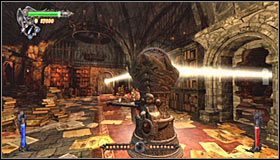 Popchnij statuę z użyciem mrocznej rękawicy, a powinna ona się zatrzymać tuż przy promieniu docierającym z przeciwległego balkoniku #1 - Etap 4 - Abbey Library (2) | Rozdział 5 | Solucja Castlevania Lords of Shadow - Castlevania: Lords of Shadow - poradnik do gry