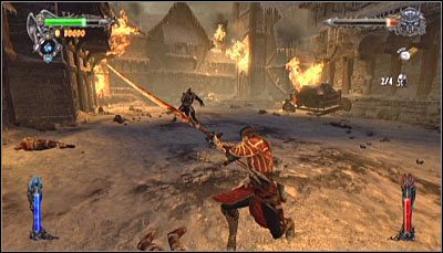 W celu zaliczenia wyzwania musisz cztery raz pod rząd zadać Braunerowi obrażenia z pomocą wyrzucanego przez niego ostrza (powyższy screen) - Etap 6 - Brauner | Rozdział 5 | Solucja Castlevania Lords of Shadow - Castlevania: Lords of Shadow - poradnik do gry