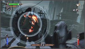 W przypadku każdej z bestii będziesz najpierw musiał doprowadzić do podświetlenia i oderwania tarczy #1, a następnie do podświetlenia całego przeciwnika i wykonania egzekucji (złapanie z pomocą haka, scenka QTE i rytmiczne wciskanie wyznaczonego przycisku) #2 - Etap 1 - Castle Courtyard (1) | Rozdział 6 | Solucja Castlevania Lords of Shadow - Castlevania: Lords of Shadow - poradnik do gry