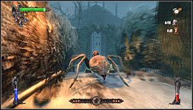 Musisz oczywiście walczyć z pająkiem tak długo aż zacznie się świecić, pozwalającym Ci tym samym na to żeby go dosiąść (prawy trigger i scenka QTE) #1 - Etap 2 - Maze Gardens (2) | Rozdział 6 | Solucja Castlevania Lords of Shadow - Castlevania: Lords of Shadow - poradnik do gry