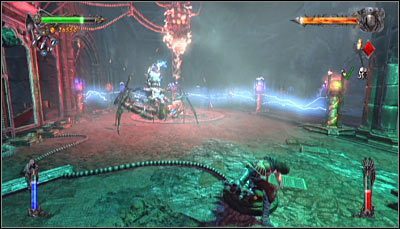 Od tego miejsca zrobi się już niestety nieco trudniej, gdyż nie będziesz mógł stosować żadnych standardowych ataków do osłabiania bossa - Etap 2 - Electric Laboratory (2) | Rozdział 7 | Solucja Castlevania - Castlevania: Lords of Shadow - poradnik do gry