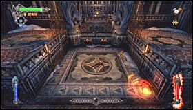 Upewnij się, że dysponujesz dużą ilością magii cienia i ustaw się w pokazanym na pierwszym screenie miejscu, czyli w prawym dolnym rogu kwadratu #1 - Etap 3 - Chromatic Observatory (1) | Rozdział 7 | Solucja Castlevania - Castlevania: Lords of Shadow - poradnik do gry