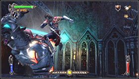 W trakcie potyczki z ożywioną zbroją warto naturalnie korzystać z magii cienia #1, tym bardziej, iż z racji jej powolnych ruchów będziesz mógł swobodnie regenerować paski energii - Etap 3 - Chromatic Observatory (2) | Rozdział 7 | Solucja Castlevania - Castlevania: Lords of Shadow - poradnik do gry