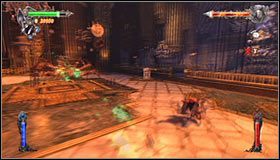 Mechaniczna bestia wzbogaciła się od ostatniego spotkania o jeden nowy atak, a mianowicie o wytwarzanie tarczy ochronnej z okolicznych przedmiotów #1 i ciskanie nimi w głównego bohatera #2 - Etap 2 - The Clockwork Tower (2) | Rozdział 8 | Solucja Castlevania - Castlevania: Lords of Shadow - poradnik do gry