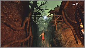 Rozbujaj się na łańcuchu i ponownie wykonaj podwójny skok #1, dzięki czemu dolecisz do drugiego interaktywnego zaczepu #2, którego również musisz się oczywiście złapać - Etap 1 - Bones Forest (2) | Rozdział 9 | Solucja Castlevania Lords of Shadow - Castlevania: Lords of Shadow - poradnik do gry