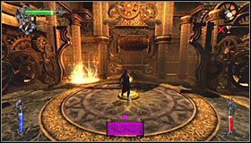 Podbiegnij do nieaktywnych maszyn i w odpowiednim momencie wykonaj przewrót (lewy trigger), dzięki czemu uda Ci się uniknąć odniesienia obrażeń #1 - Etap 3 - The Music Box (1) | Rozdział 9 | Solucja Castlevania Lords of Shadow - Castlevania: Lords of Shadow - poradnik do gry