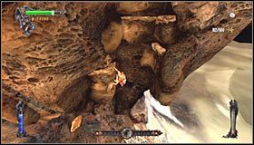 Ustaw się przy pokazanej na pierwszym screenie #1 północnej ścianie i wykonaj podwójny skok w celu złapania się górnej krawędzi - Etap 1 - Titan Graveyard (3) | Rozdział 10 | Solucja Castlevania Lords of Shadow - Castlevania: Lords of Shadow - poradnik do gry