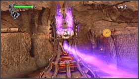 Jak się zapewne domyślasz, musisz teraz obrócić tą statuą, celując promieniem w klatkę, w której ukrywa się czupakabra #1 - Etap 3 - Fire Cemetery (2) | Rozdział 10 | Solucja Castlevania Lords of Shadow - Castlevania: Lords of Shadow - poradnik do gry