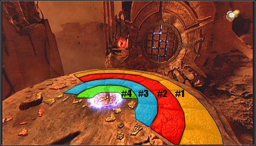 Założeniem tej zagadki jest uderzanie w znajdujące się tu kamienne płyty (umiejętność Earthquake Punch), tak by odwzorować ścieżkę ze wspomnianej wyżej tablicy - Etap 1 - Necromancers Abyss (1) | Rozdział 11 | Solucja Castlevania - Castlevania: Lords of Shadow - poradnik do gry