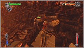 Jak nietrudno odgadnąć, musisz teraz podbiec do końcowej części żebra, opuścić się i przystąpić do przeskakiwania na podobne obiekty widoczne po lewej stronie #1 - Etap 2 - The Dracolich (2) | Rozdział 11 | Solucja Castlevania Lords of Shadow - Castlevania: Lords of Shadow - poradnik do gry