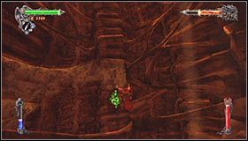 Musisz dotrzeć do końcowej części tej krawędzi #1 i następnie się opuścić, dzięki czemu znajdziesz się bezpośrednio przy nowej runie #2 - Etap 2 - The Dracolich (2) | Rozdział 11 | Solucja Castlevania Lords of Shadow - Castlevania: Lords of Shadow - poradnik do gry