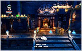 W kolejnym pomieszczeniu wymagane będzie wyczarowanie skrzyni (rysujemy kwadrat w powietrzu) i umieszczenie jej na jednej z zapadni, a następnie samemu ustawienie się na drugiej - Etap 1- Astral Academy | Opis przejścia Trine - Trine - poradnik do gry