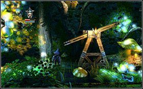 Idąc dalej przeskocz nad zniszczonym mostem, korzystając z jego pozostałości, poczym wbiegnij na górną półkę po obrotowej platformie - Etap 2- Astral Hallways (1) | Opis przejścia Trine - Trine - poradnik do gry