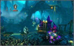 Idąc dalej i pokonując kładkę zawieszona nad kolcami, uważaj na te spadające z sufitu - Etap 5- Crystal Caverns (1) | Opis przejścia Trine - Trine - poradnik do gry