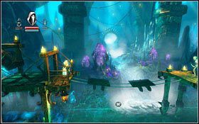 Aby móc kontynuować przygodę, przebij się przez ścianę po prawej, rzucając w nią zerwanym ciężarkiem (zdolność wojownika lub telekineza czarodzieja) - Etap 5- Crystal Caverns (1) | Opis przejścia Trine - Trine - poradnik do gry