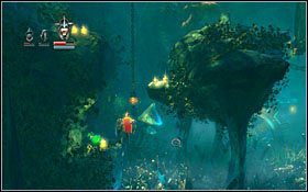 Idąc w prawo, za toczącym się głazem niszczącym kolce, dotrzesz na bardziej otwartą przestrzeń - Etap 5- Crystal Caverns (2) | Opis przejścia Trine - Trine - poradnik do gry