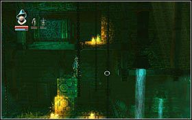 Pokonując wspomniany korytarz, tuż za kulami, znajdziesz kolejną ukrytą miksturkę (we wnęce pod sufitem) - Etap 7- Forsaken Dungeons (1) | Opis przejścia Trine - Trine - poradnik do gry