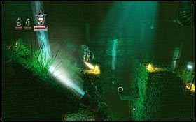 Następnie udaj się w lewo, aby zdobyć kolejną miksturę i wydostać się ponownie na górę (uważaj na ognista kulę wystrzeliwaną obok flaszeczki) - Etap 7- Forsaken Dungeons (1) | Opis przejścia Trine - Trine - poradnik do gry