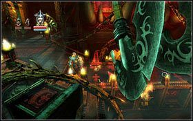 Przejmując kontrole nad bohaterska trójką i podążając przed siebie dotrzesz do miejsca, w którym kilka halabard będzie przecinać Ci drogę - uważaj na nie, gdyż kontakt z jedną z nich odbiera sporo życia - Etap 8- Throne of the Lost King | Opis przejścia Trine - Trine - poradnik do gry