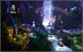 Przed wyjściem z jaskini (po skrzyniach czarodzieja) zgarnij miksturkę na gałęzi pod sklepieniem - Etap 9- Fangle Forest (2) | Opis przejścia Trine - Trine - poradnik do gry