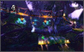 Po dotarciu do kolejnej przepaści i mostu pokonaj go złodziejką idąc dołem - Etap 9- Fangle Forest (2) | Opis przejścia Trine - Trine - poradnik do gry