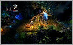Po zeskoczeniu na dół przygotuj się na starcie z mini bossem (tym ze słabym punktem na plecach) - Etap 10- Shadowthron Thicket | Opis przejścia Trine - Trine - poradnik do gry