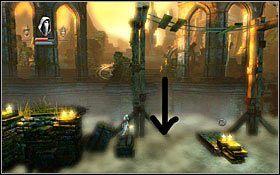 Jedną z mikstur, pod drugim odcinkiem górnej kładki, skrzętnie ukryto w morderczej wodzie (miejsce wskazane przez strzałkę) - Etap 11- Ruins of the Perished (2) | Opis przejścia Trine - Trine - poradnik do gry