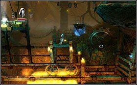 Aby przejść w prawo do wyjścia, przepchnij wózek maksymalnie w prawo, poczym wyczaruj w powietrzu trójkąt i z jego poziomu wskocz do wyjścia - Etap 12- Heartland Mines (2) | Opis przejścia Trine - Trine - poradnik do gry