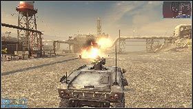 W kolejnej części misji wsiądź do opancerzonego pojazdu [1] i zacznij kierować się w stronę zachodniej rafinerii 8 - Rozdział 1 - Zapada ciemność (2) | Opis przejścia Frontlines Fuel of War - Frontlines: Fuel of War - poradnik do gry