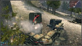 Ponownie skorzystaj z tej broni, rusz nią wzdłuż drogi [1] prowadzącej do stanowiska plot 6 i wystrzelaj następną grupę przeciwników - Rozdział 3 - Kowadło (2) | Opis przejścia Frontlines Fuel of War - Frontlines: Fuel of War - poradnik do gry