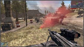 Po drugiej stronie znajduje się czołg, który najlepiej zniszczyć przy pomocy jednego z dwóch znalezionych śmigłowców [1] - Rozdział 5 - Kwatera (1) | Opis przejścia Frontlines Fuel of War - Frontlines: Fuel of War - poradnik do gry