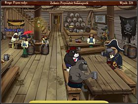 Pogadaj też z siedzącym na beczce napuszonym piratem Puggym, właścicielem knajpy - Groggy Island (1) | Opis przejścia Jolly Rover - Jolly Rover - poradnik do gry