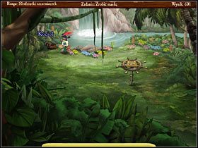 Przyjrzyj się usytuowanemu centralnie karmnikowi, z którego zabierz trochę wysuszonej kukurydzy - Cannibal Island (2) | Opis przejścia Jolly Rover - Jolly Rover - poradnik do gry