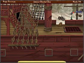 Po kładce opuść statek i zainteresuj się zwisającym z dźwigu bloczkiem, tuż nad stojącymi na brzegu beczkami - Shipwreck Island (1) | Opis przejścia Jolly Rover - Jolly Rover - poradnik do gry