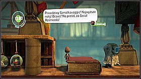 Biegnąc dalej w prawo trafimy na kolejny ekran i dwie naklejki - rękę i nogę - Test nowicjusza | Kryjówka Da Vinci | LittleBigPlanet 2 - LittleBigPlanet 2 - poradnik do gry