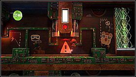 Wyżej sytuacja się powtarza - tutaj jednak po wyłączeniu prądu możemy zgarnąć dwie bańki - Test Męstwa (1) | Kryjówka Da Vinci | LittleBigPlanet 2 - LittleBigPlanet 2 - poradnik do gry