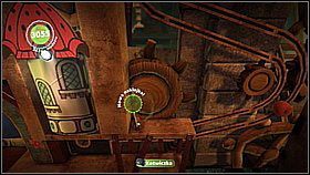 Dotrzemy do dużego spadku w dół i gąbki umieszczonej na krętej szynie - Test Męstwa (2) | Kryjówka Da Vinci | LittleBigPlanet 2 - LittleBigPlanet 2 - poradnik do gry