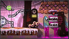 Zeskakując z kolejnych poręczy upewniamy się, że zebraliśmy przedmioty (po jednym na każdym poziomie) - Sprytne ciastka | Laboratorium Wiktorii | LittleBigPlanet 2 - LittleBigPlanet 2 - poradnik do gry