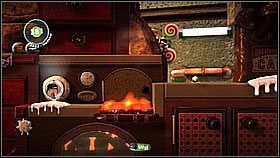 Za pomocą tej niezwykłej broni przedostajemy się też nad ogniem - Ciastator | Laboratorium Wiktorii | LittleBigPlanet 2 - LittleBigPlanet 2 - poradnik do gry