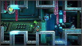 Kiedy miniemy kilka błyskawic trafimy do punktu odradzania, za którym jest siatka - Jagodowe pole | Laboratorium Wiktorii | LittleBigPlanet 2 - LittleBigPlanet 2 - poradnik do gry