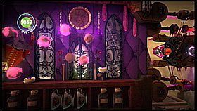 Drugi poziom to zmiana ataku potwora - teraz będzie obrzucał nas smakowicie wyglądającymi kulami dżemu - Brzęki i stuki | Laboratorium Wiktorii | LittleBigPlanet 2 - LittleBigPlanet 2 - poradnik do gry