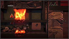 Chwytamy się wysięgnika większej maszyny - przeniesie nas nad płonącym składowiskiem - Przetwarzanie śmieci | Fabryka lepszego jutra | LittleBigPlanet 2 - LittleBigPlanet 2 - poradnik do gry