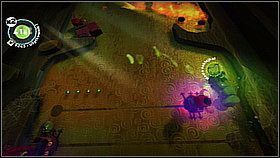 Cała przeprawa jest podzielona na trzy nieoficjalne strefy (rozdzielone scenkami, w których kamera jest bliżej bohatera) - Na gąsienice! | Azyl Ewy | LittleBigPlanet 2 - LittleBigPlanet 2 - poradnik do gry