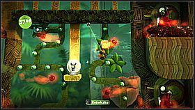 Po kolejnym punkcie odradzania się trafimy na mięsożerne kwiatki - w ich paszczach są skocznie, po których dostaniemy się wyżej - Przy dobrej zabawie świetliki szybko lecą | Azyl Ewy | LittleBigPlanet 2 - LittleBigPlanet 2 - poradnik do gry